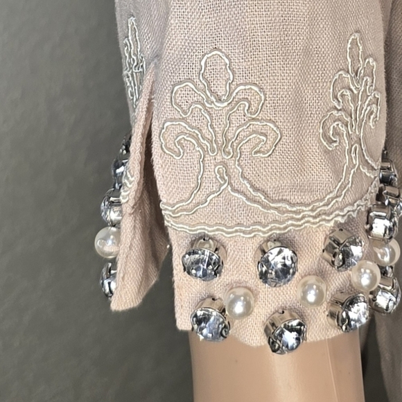 Brooks Brothers pink Linen embellished, pearls rhinestones tunic 8 woman top - Picture 4 of 13